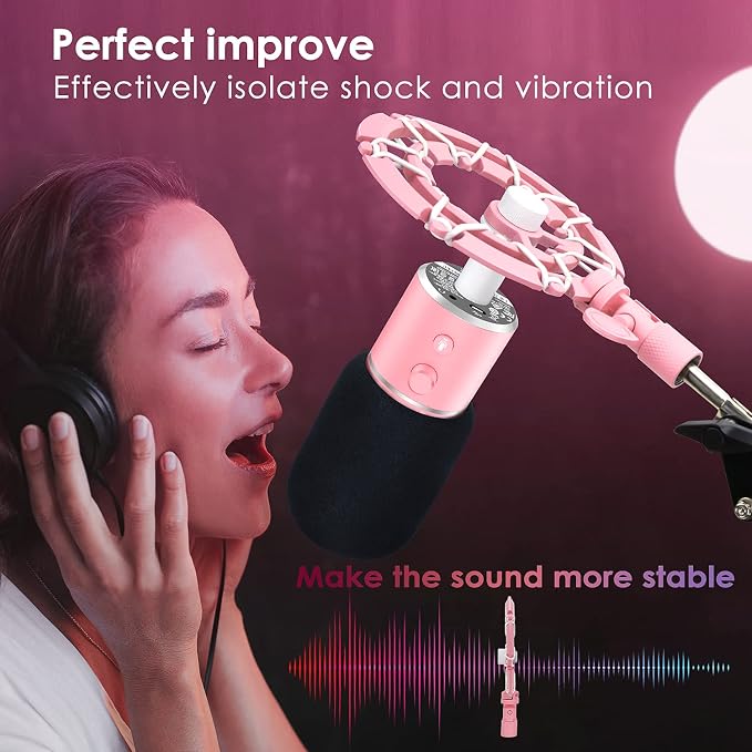 Pink Seiren X Shock Mount and Pop Filter - Pink Microphone Shock Mount for Razer Seiren X, Seiren V2 X Microphone, Shock Mount Mic Holder Compatible for Razer Seiren X Boom Arm Stand by YOUSHARES - Image 6