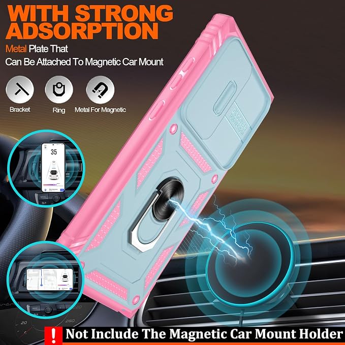 Gritup for Samsung Galaxy S23 Ultra Case with 2PCS Screen Protector, Build in 360° Rotating Ring Kickstand, Military Grade Protective Case for S23 Ultra Phone, Green+Pink - Image 6