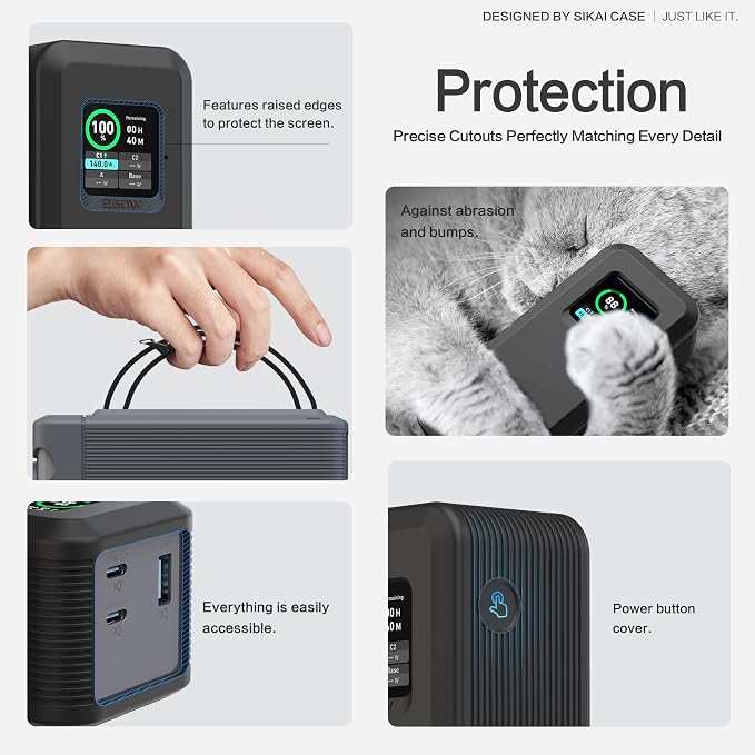 Silicone Case for Anker Prime Power Bank 27,650mAh 250W 1/4-inch nut Hole, TF/SIM Card Storage Reserved Compatible with Anker 250W Prime Power Bank Protective Cover Dustproof Soft with Handle(Black) - Image 7