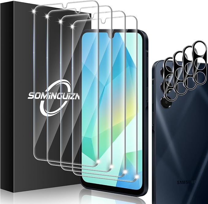 4+4 for Samsung Galaxy A16 5G Screen Protector Camera Lens Protector | 9H Tempered Glass Cell Phone Protector by SOMINGUIZN