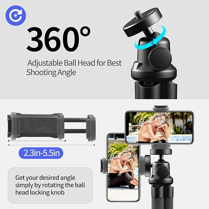 Aureday Phone Tripod, Flexible Tripod for iPhone and Android Cell Phone, Come with Wireless Remote and Clip for Video Recording/Vlogging/Selfie - Image 5