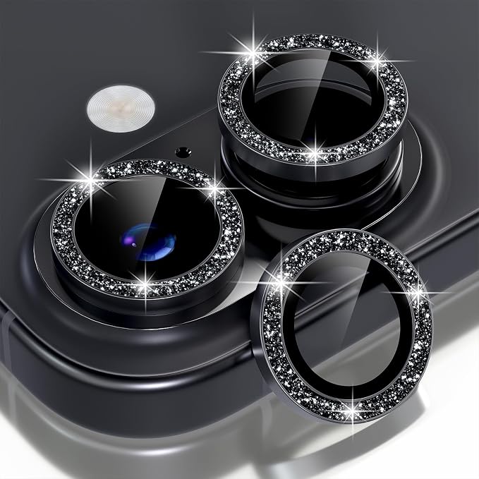 Choiche for iPhone 17 Camera Lens Protector Bling, Glitter-Black | Ultra HD, 9H Tempered Glass Camera Cover Screen Protector Metal Individual Ring Decoration Accessories, 2-Lens, 6.3-inch by Choiche