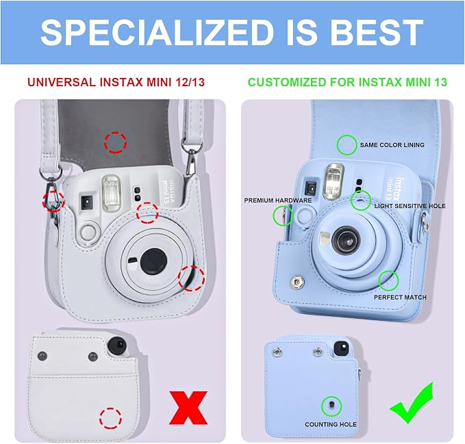 CAIYOULE Camera Case for Fujifilm Instax Mini 13 Instant Film Camera, Blue | Mini 13 Protective Camera Case, PU Leather Camera Crossbody Bag for Instax Mini 13, with Photo Album, Adjustable Strap - Image 4