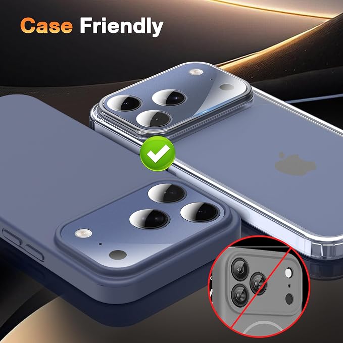 YWXTW [0 Bubbles for iPhone 17 Pro Max Camera Protector, Full Coverage Tempered Glass Lens Screen Protector for iPhone 17 Pro Max Accessories, Case Friendly, HD Clear, 3 Pack (Deep Blue) - Image 5