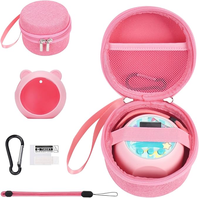 YouKnow Travel Case and Silicone Cover Compatible with Punirunes Interactive Toy Digital Pet, with Full Coverage PET Clear Film (Silicone and Carrying Case) (Pink) by YouKnow