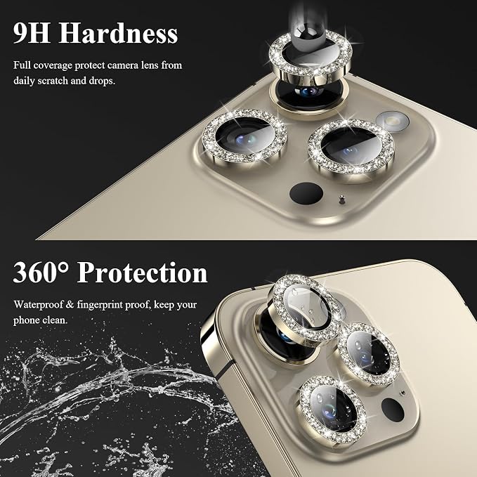 YWXTW Designed for iPhone 14 Pro/iPhone 14 Pro Max Camera Lens Protector Bling, [New Glitter Design] Individual Metal Tempered Glass Camera Cover Accessories Case Friendly, 1 Set (Gold Glitter) - Image 3