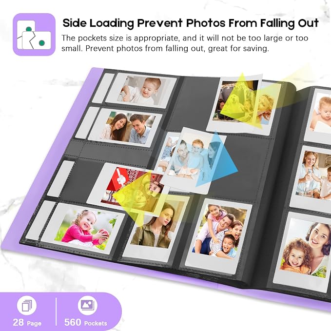 Veicevol 560-Pockets Album for Instax Mini & Polaroid 2x3 in Photos, Purple | Designed for Fujifilm Instax Mini and Polaroid 2x3 Photos, Holds Up to 560 Pictures for Secure Storage and Easy Viewing - Image 2