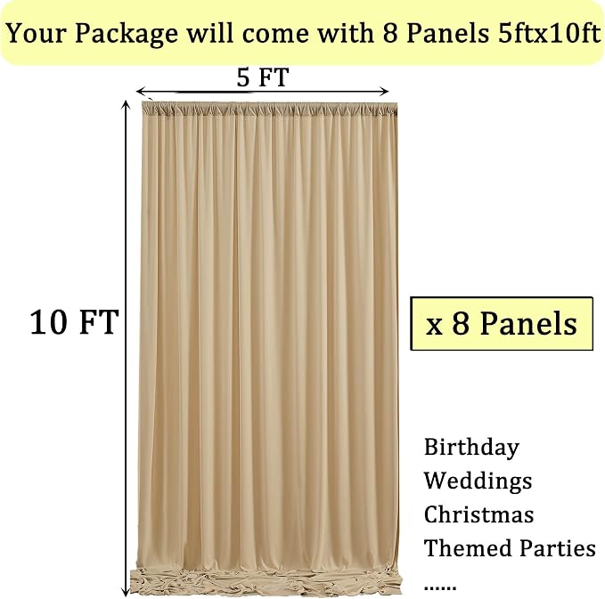 40ft x 10ft Wrinkle Free Champagne Backdrop Curtains for Parties, 8 Panels Thick Fabric Photo Backdrop Drapes for Weddings Photography Birthday Party Backgrpund Decor - Image 5