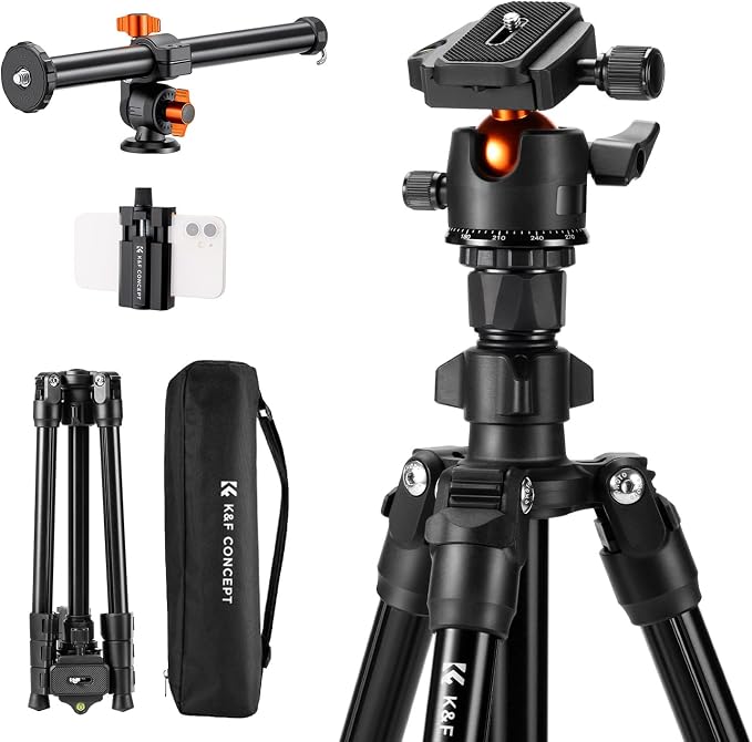 K&F Concept 76 in Overhead Camera Tripod | Rotatable Multi-Angle Center Column, Lightweight, 360 Degree Ball Head, Load Capacity 8kg/17.6lbs. O234A1+BH-36 by KFCONCEPT