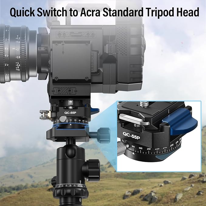 SIRUI 55mm Quick Release Plate with 360° Rotating Panoramic Head, Camera Mount Adapter with 1/4" and 3/8" Thread, Quick-Release Attach Plate for Tripod Monopod DSLR Stabilizer, QC-55P - Image 8