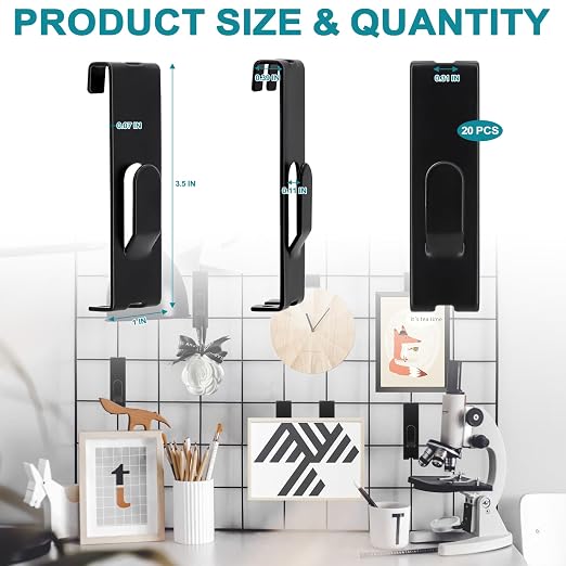20 Pcs Grid Hooks for Wall, Metal Gridwall Picture Hooks for Display Panels | Gridwall Shelf Accessories Hanger Hooks, Slat Notch Hooks for Art, Clothes, Painting, Photography, Canvas Display Black - Image 2