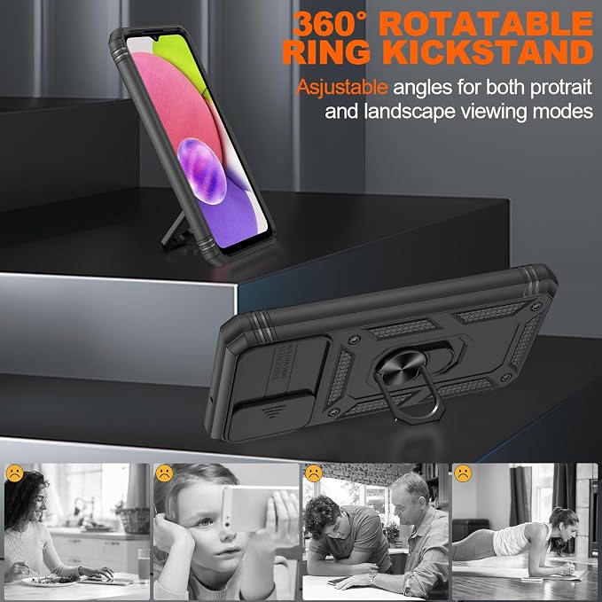 Gritup for Galaxy A03S Phone Case Military-Grade Shockproof with Kickstand | with 2 PCS Screen Protector, Slide Camera Cover, Heavy Duty Outdoor Protection Funda para Galaxy A03s Cover-Black - Image 7