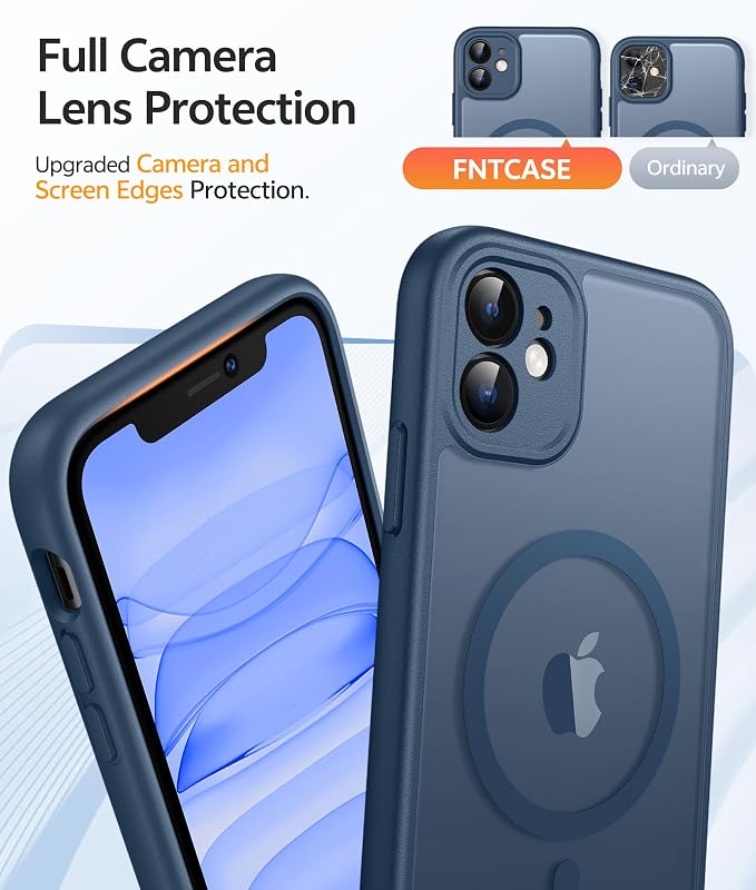 FNTCASE for iPhone 11 Phone Case, Fit for Magsafe, Full Camera Protection | Translucent Matte Back, Strong Magnetic Charging,14FT Military Grade Drop-proof, Anti Slip, Blue - Image 6