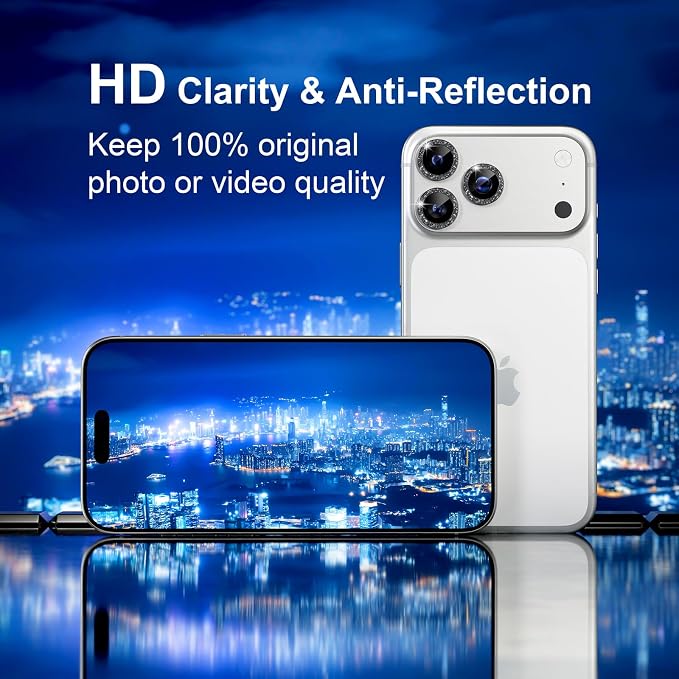 Misea Compatible for iPhone 17 Pro/iPhone 17 Pro Max Camera Lens Protector | 9H Tempered Glass Ultra HD Bling Camera Screen Protector Cover Metal Individual Ring Decoration Accessories, Black Glitter - Image 4