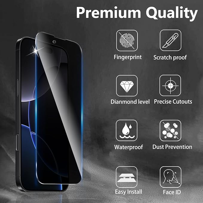 3+3 Pack Privacy Screen Protector Designed for iPhone 16 Pro With 3 Pack Camera Lens Protector,Full Coverage Anti-Spy Tempered Glass Film,9H Hardness,Bubble Free,Easy to Install - Image 3