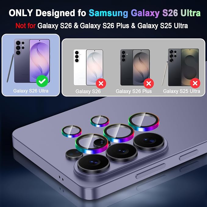 Meshine for Samsung Galaxy S26 Ultra Camera Lens Protector,Scratch Proof,Strong Adsorption,9H Hardness with Metal Ring Camera Cover,Ultra Thin Case Friendly, Accessories Lens Protector,Colorful - Image 2