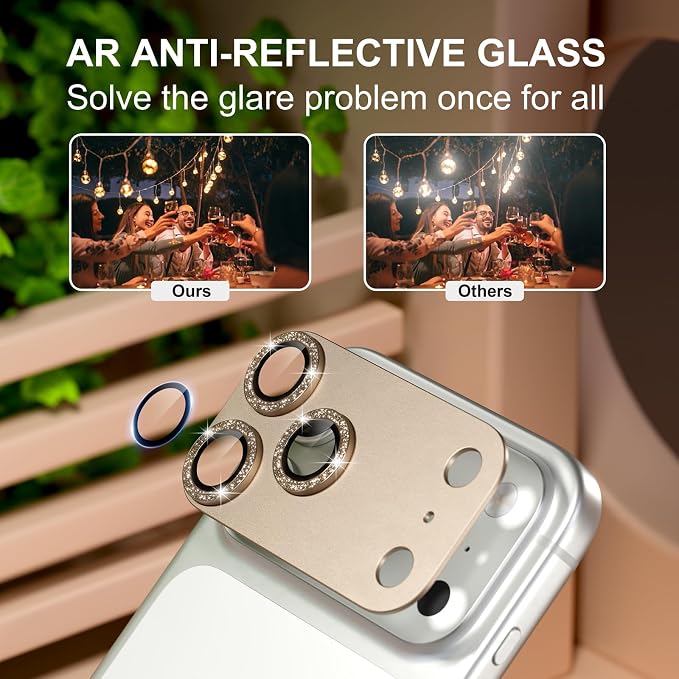 for iPhone 17 Pro Camera Lens Protector, Glitter Gray | [Military Grade Shatterproof] [Strong Adsorption] [Case Friendly] Matte Metal Tempered Glass Camera Screen Cover Accessories - Image 3