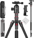 NEEWER 77" Camera Tripod Monopod with Cell Phone Holder Compatible with iPhone for Video Recording, Compact Aluminum Travel Stand with Ball Head QR Plate Bag Cleaning Cloth, Max Load 34lb, TP77 by Neewer