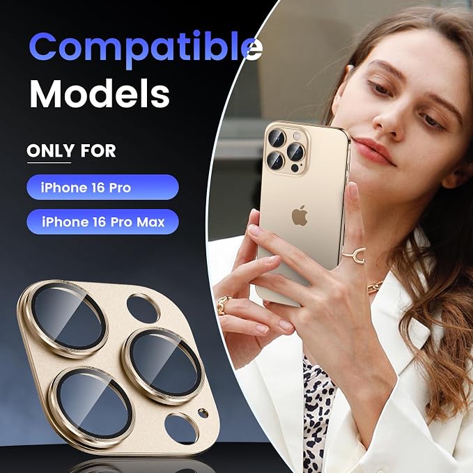 Tensea for iPhone 16 Pro Max/16 Pro/14 Pro Max/14 Pro Camera Lens Protector | Metal Aluminum Alloy Tempered Glass Cover Camera Screen Protector Accessories, Case Friendly - Image 2