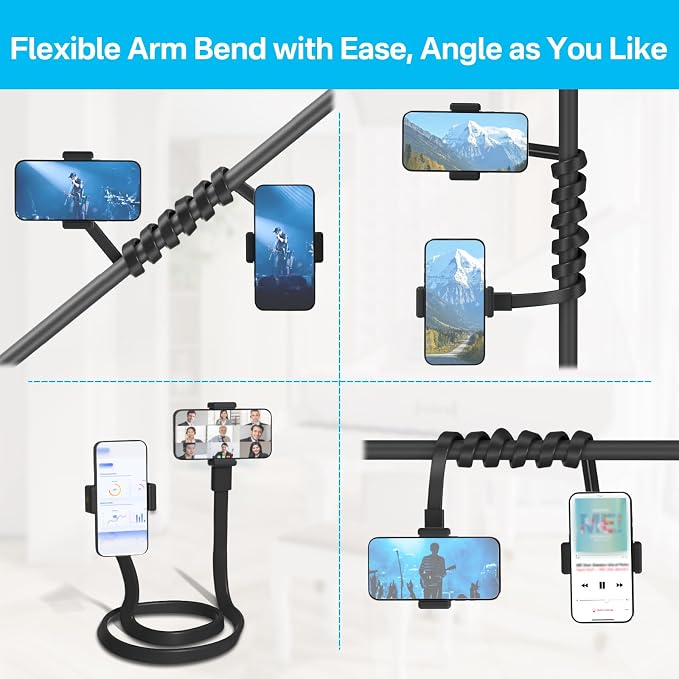 Mic Stand Phone Holder for Microphone Stand Fits Most 3.5" - 7.5" Smartphones - Flexible Dual Cell Phone Holder for Mic Stand Mount, Drum Stand, Music Stand Phone Holders for Any Poles - Image 4
