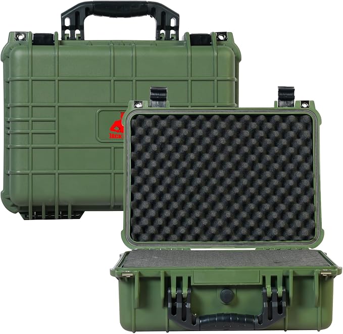 Jack Boss Waterproof Hard Camera Case with Pre-cut Foam,Green | Portable Protective Hard Shell Case With Updated Plastic Material,Fit Drones,Camera,Equipments,16x12.8x6.8 Inch by JACKBOSS