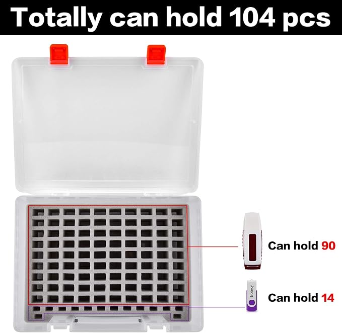 FULLCASE USB Flash Drive Case for SanDisk,for Samsung,for PNY,104-Slot | Hard Plastic Thumb Drive Organizer,for Lexar,for JOIOT,for SamData,for SIMMAX,Dual-size Removable Foam,Case Only White - Image 3