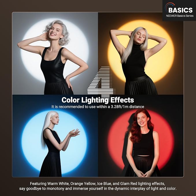 NEEWER Basics RGB Photography Flashlight,4 Colors/20 GOBO Filters/CRI95+/7500mAh,10W 6300K Portable LED Video Spotlight Patterned Ambient Aluminum Sunset Light for Recording Studio Lighting, USB, FL10 - Image 2