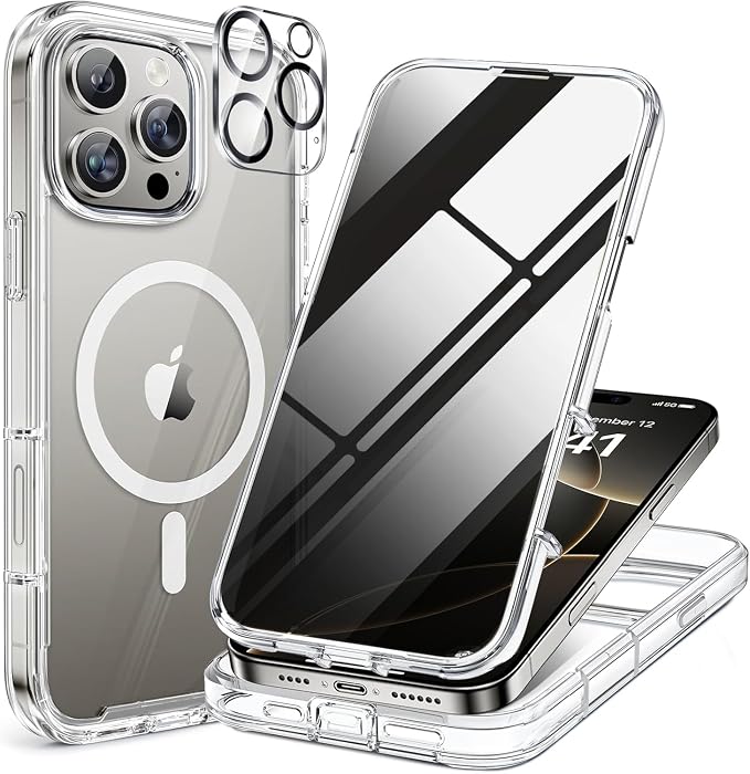 miracase Privacy for iPhone 16 Pro Max Case, 25° Anti-Spy, Clear | Built-in Privacy Screen Protector, Compatible with MagSafe, Full Camera Protection, 360° Full Body Shockproof Phone Case 6.9" by Miracase