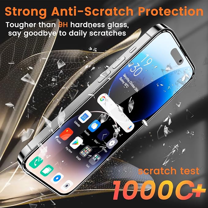 Lesakit 3+3 Pack Privacy Screen Protector for iPhone 14 Pro 6.1-Inch with 3 Pack Camera Lens Protector, Anti Spy Tempered Glass Film 9H Hardness Bubble Free Case Friendly - Image 4