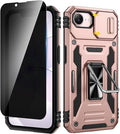 VEGO for iPhone 17e/ iPhone 16e Case with Slide Camera Cover and Stand | Privacy Screen Protector & Ring Kickstand Military Grade Heavy Duty Protection Cover for iPhone 17e 5G - Rose Gold by VEGO