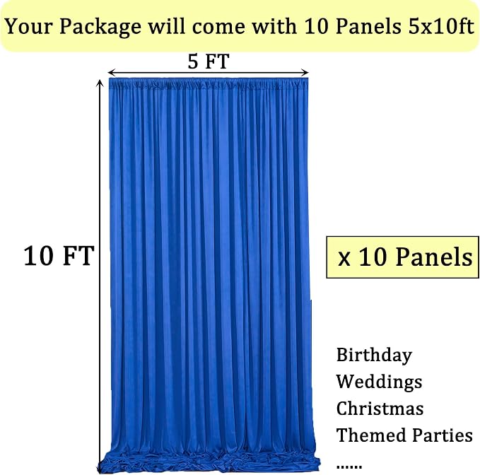 50ftx10ft Wrinkle Free Royal Blue Backdrop Curtains for Parties, 10 Panels 5x10ft Silky Polyester Photo Backdrop Drapes for Weddings Birthday Party Photography Background Curtains - Image 7