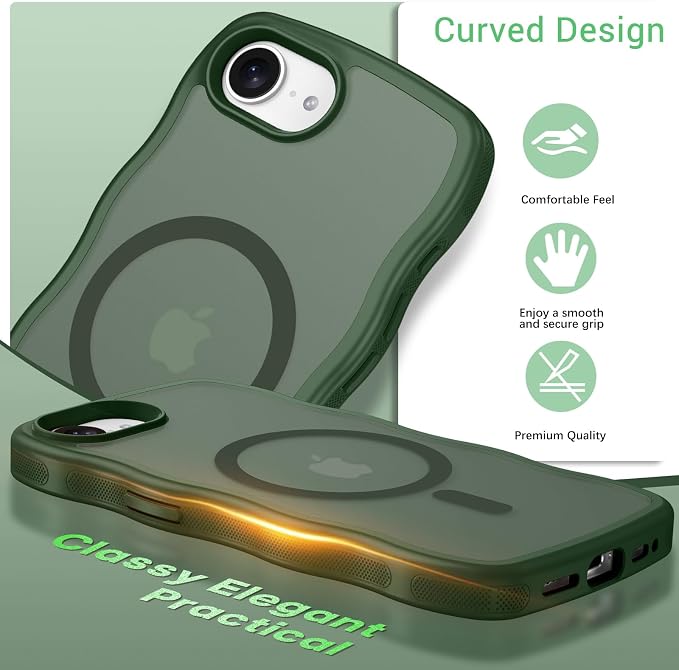 BENTOBEN Magnetic for iPhone 17e Case,Cute Wavy Frame [Compatible with MagSafe] Translucent Matte Anti-Slip Bumper Women Girls Boys Men Shockproof Drop Protective Phone Cover for iPhone 17e,Green - Image 5