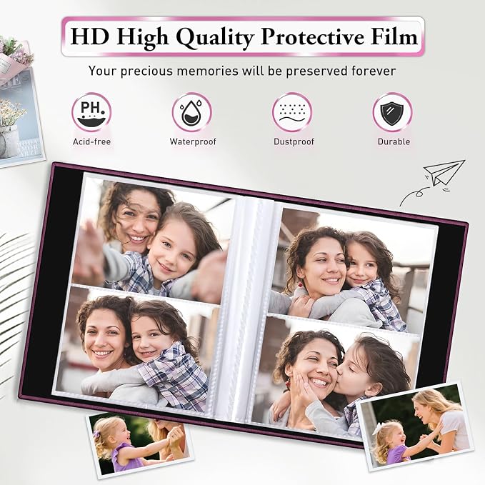 Photo Album 4x6,Linen Cover Slide-in Photo Album Book Can Holds 200 4x6 Photos with 50 Black Sheets for Baby Family Pictures Artwork or Postcards Storage (Purple) - Image 4