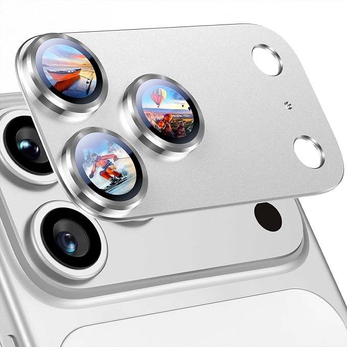 Uyiton for iPhone 17 Pro Max Camera Lens Protector, Metal Frame Glass Cover | Not Easy to Break, Strong Adsorption, Case-Friendly, Metal 9H Sapphire Glass Rear Camera Screen Cover, Silver by Uyiton
