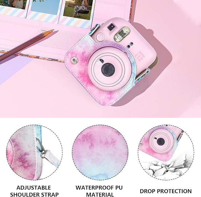 CAIYOULE Camera Case for Fujifilm Instax Mini 12 Instant Film Camera | Protective Camera Case, Camera Crossbody Bag for Fuji Mini 12 with Photo Album, Adjustable Shoulder Strap, Blue Pink - Image 3
