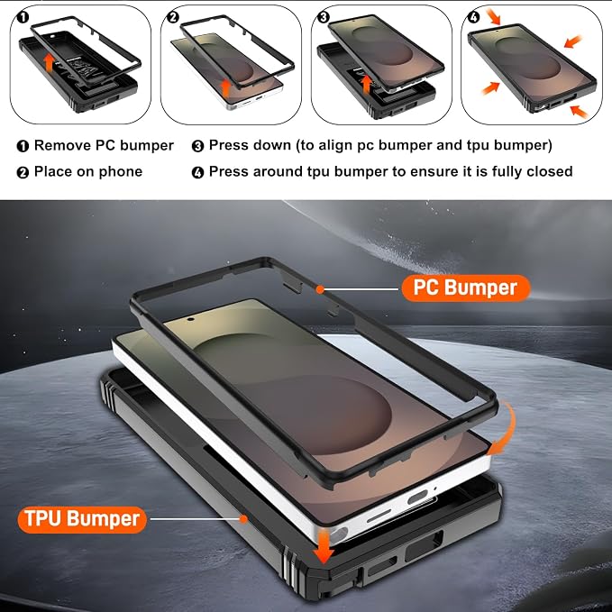 Gritup Fit for Samsung Galaxy S25 Ultra Case with Slide Camera Cover | 2 Pcs Screen Protector, Build in 360° Rotating Ring Kickstand, Military Grade Protective Phone Case, Black - Image 4