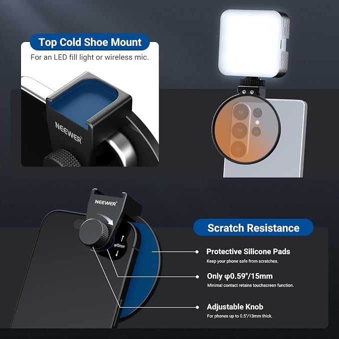 NEEWER Clip On 67mm Phone ND Filter Kit with Cold Shoe Lens Clip, CPL/ND32/6 Point Star/4 Graduated Color Filter Compatible with iPhone 17 16 16e 15 Android Samsung Galaxy S25 Ultra S24 - Image 7