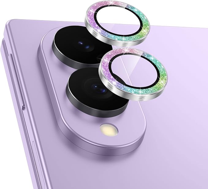 Meshine for Samsung Galaxy Z Fold 8 Camera Lens Protector,Scratch Proof,Strong Adsorption,9H Hardness with Metal Ring Camera Cover,Ultra Thin Case Friendly,Accessories Lens Protector,Glitter Colorful by Meshine