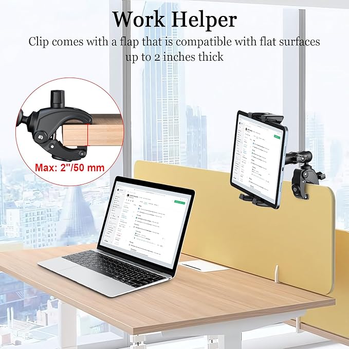 OHLPRO Tablet Mic Stand Holder for iPad Treadmill Handlebar Clamp, Mount for Spin Bike Microphone Peloton Stroller, Fit 5-13” iPad Pro 12.9 Air Mini, Galaxy Tab, iPhone, Fire HD 10 - Image 6