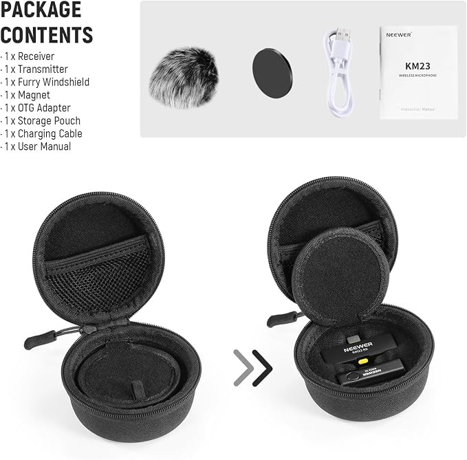 NEEWER Wireless Lavalier Microphone System for USB C, Compatible with iPhone 16 15 Samsung Android Phones, Noise Cancelling Mini Lav Omnidirectional Condenser Mic for Vlogging Live Streaming, KM23 - Image 9