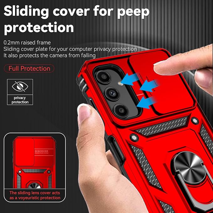 for Samsung Galaxy A14 5G Case,with Screen Protectors and Camera Cover,[Military Grade] 16ft.Drop Tested Cover with Magnetic Kickstand Protective Case for Galaxy A14 5G, Red - Image 3
