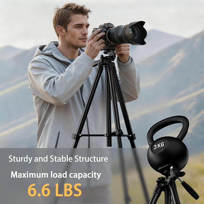 71" Lightweight Camera Phone Tripod Stand with 360° Pan Head | Portable Metal Tripod with Universal Holder,Carry Bag,Remote Control Compatible with Canon Nikon iPhone - Image 7