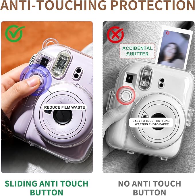 Clear Camera Case for Fujifilm Instax Mini 12, Pink Camera Strap | Protective Cover with Anti-Accidental Shutter, 4 Composition Cards, Photo Storage Holds 10 Films, Clear Hard Shell, No Camera - Image 2