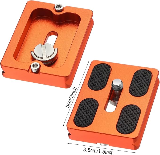 Frienda Quick Release Plate Tripod 1/4-20 DSLR,Pu50,Black and Orange | Tripod Mount Plate, Camera Tripod Mount for DSLR Camera Tripod Ball Head , Metal, 1.9 x 1.5 x 0.4 Inch - Image 2