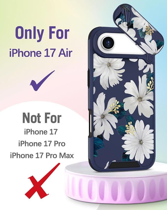 Buleens for iPhone 17 Air Case 6.5 Inch - with Ring Stand & Camera Cover Aesthetic Cute Designed Women Girls Kawaii Pretty Girly White Floral Phone Case for iPhone 17 Air Compatible with Magsafe - Image 2