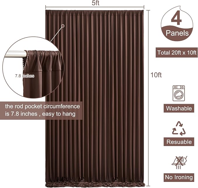 4 Panels Brown Backdrop Curtain for Parties Wedding Wrinkle Free Brown Photo Curtains Backdrop Drapes Fabric Decoration for Birthday Party Baby Shower 20ft(W) x 10ft(H) - Image 5