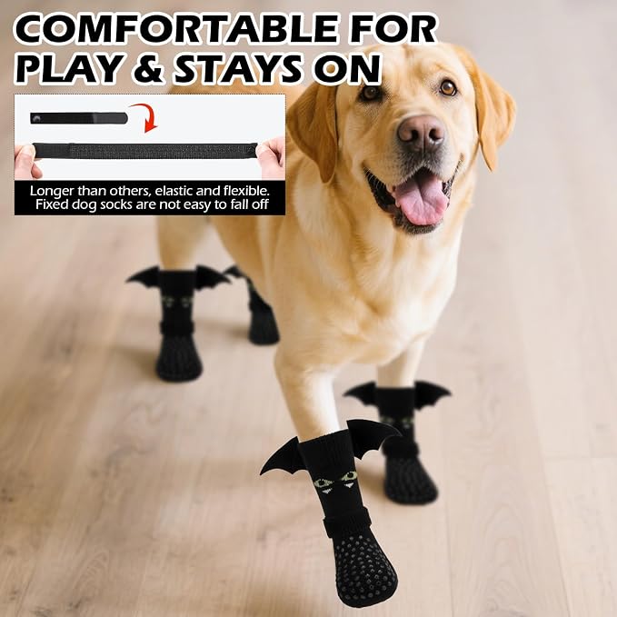 EXPAWLORER Halloween Anti Slip Dog Socks to Prevent Licking Paws, Boots & Paw Protectors with Grippers,Doggie Booties for Hardwood Floors for Small Medium Large Senior Dogs Costume Black Devil Wings S - Image 7