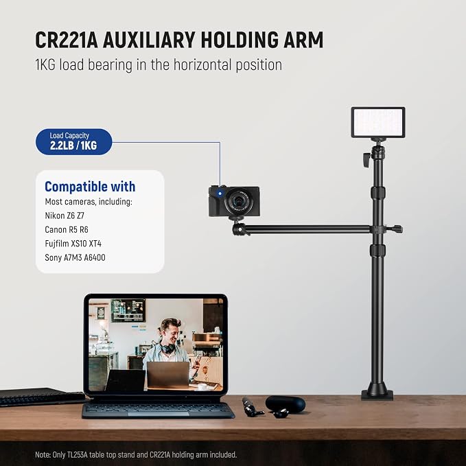 NEEWER Camera Desk Mount with Overhead C Amera Mounting Arm and 1/4" Ball Head, 17" - 41" Adjustable Tabletop Light Stand with C Clamp for DSLR Camera, Ring Light, Webcam, Photo Video Shooting - Image 3