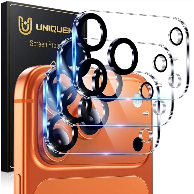 UniqueMe Compatible for 3 Pack iPhone 17 Pro Camera Lens Protector | Drop Protection, 9H Tempered Glass, Camera Cover, Update New Version by UniqueMe