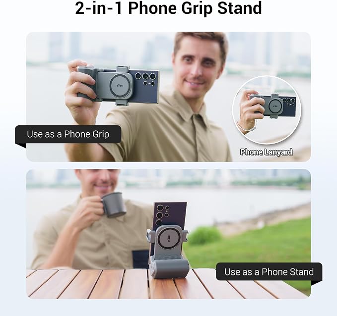 KIWIFOTOS Travel Phone Camera Grip Smartphones Camera Handle | for iPhone 17 16 Pro Max Galaxy S25 S24 Selfie Vlog Video Shooting, with Cold Shoe Mount, without Tripod, Bluetooth remote - Image 4